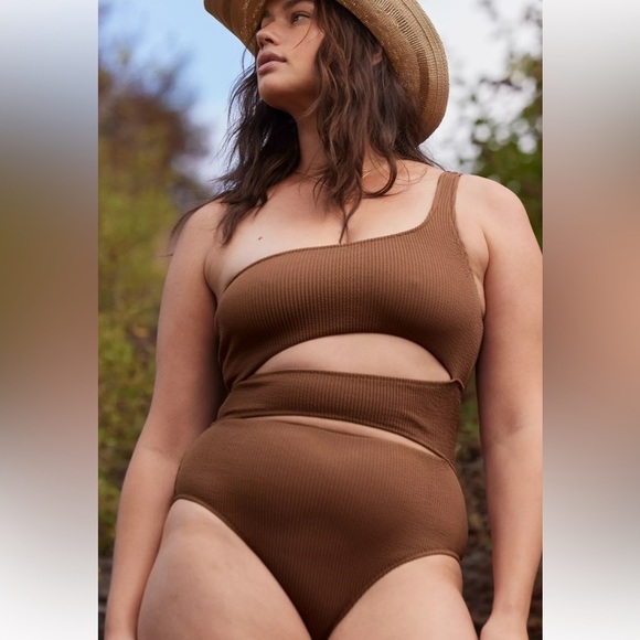 Aerie Crinkle full coverage bathing suit brown size XXL NWT poolside beach - Picture 1 of 10